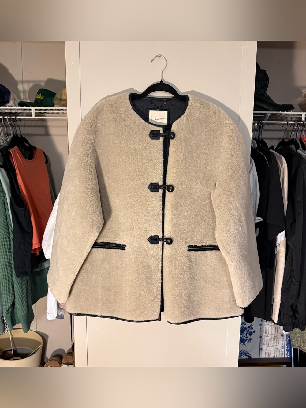 Lucky Brand Cream Teddy Jacket with Black Trim